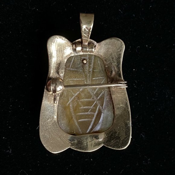 c1976 Carved Jade Cicada 14K Gold Handmade Pendant Brooch Combo Vintage Jewelry - Picture 4 of 12